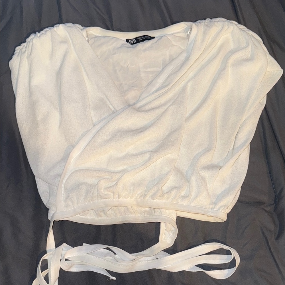 Zara Cream Wrap Tie Front Blouse